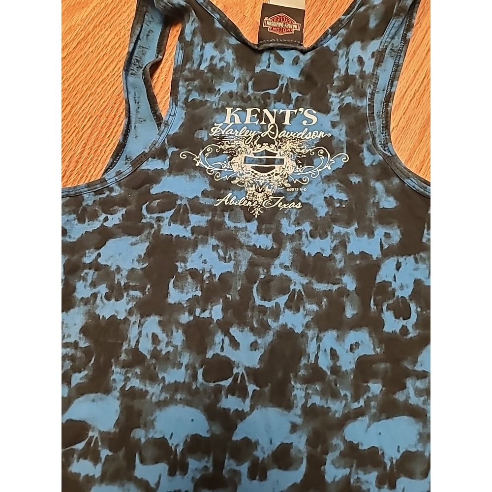 2013 Y2K Harley Davidson Women's Small Skull‎ Print Blue Studded Tank Top - Picture 4 of 7